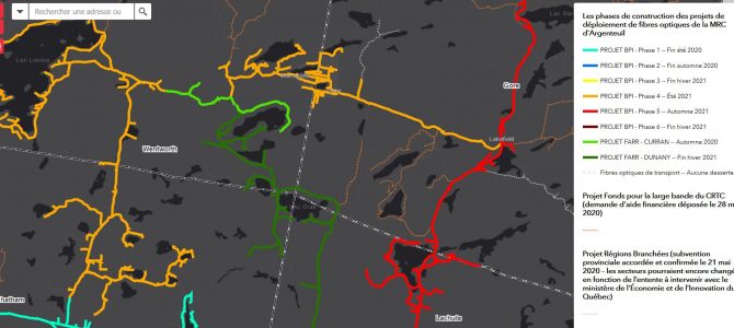 Déploiement de Fibre Argenteuil: chemin Curran cet automne, le grand Dunany en mars-avril 2021.