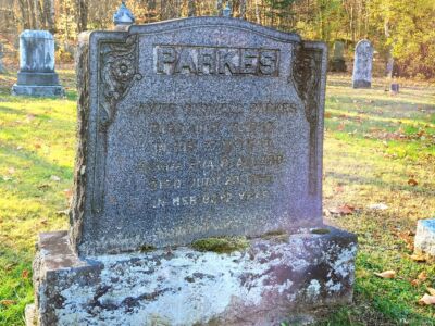 Parkes Tombstone at Dunany Cemetery.
James Stowell Parkes died July 19, 1943 age 77
His wife Eva Allard died July 23, 1963 age 93